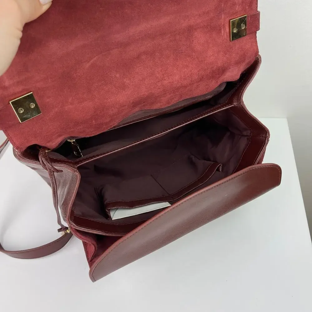 Marc Jacobs Bordo Handbag Leather Italy Satchel Suede Brown Burgundy ITALY